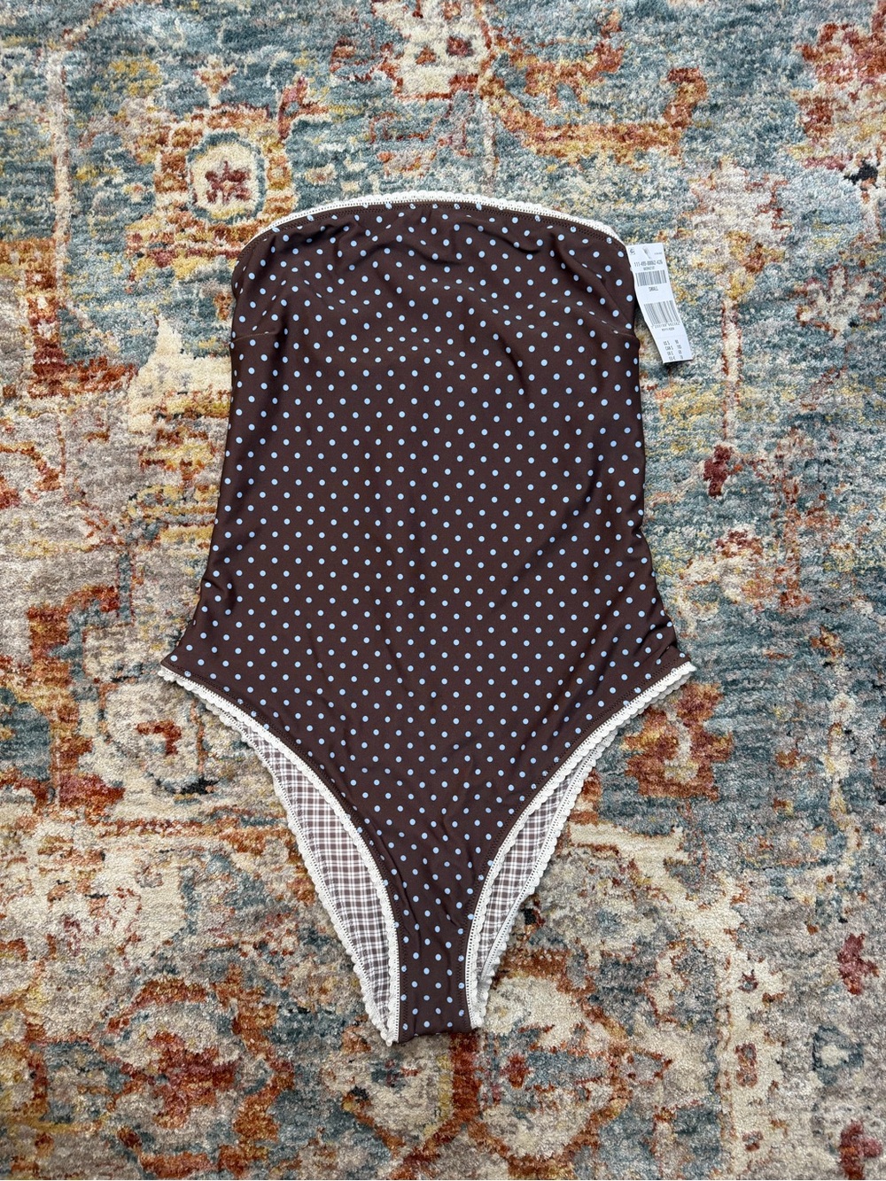 Abercrombie Brown Polka Dot One-Piece Swimsuit with Blue Dots- Reversible S